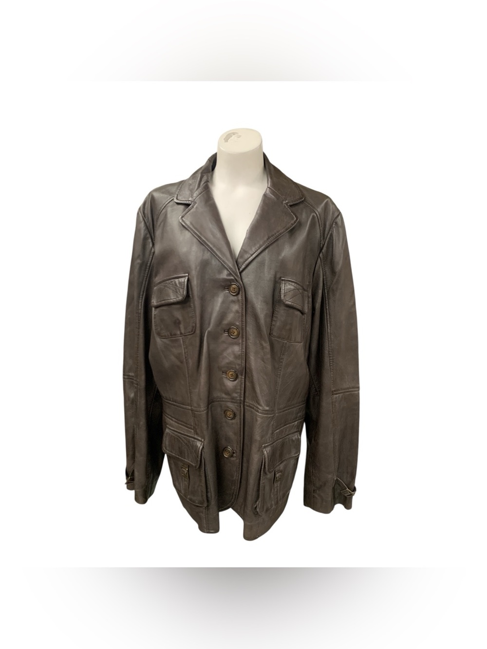 Danier Dark Brown Leather Button-Front Jacket Size Xl